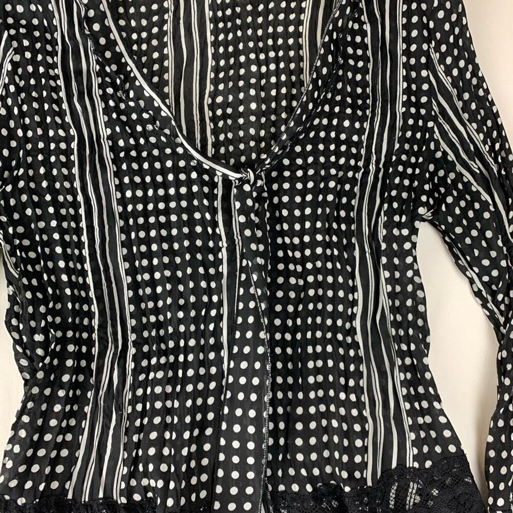 Robbie Bee size medium Black White Polka Dot Striped Blouse bell sleeve - Picture 5 of 9